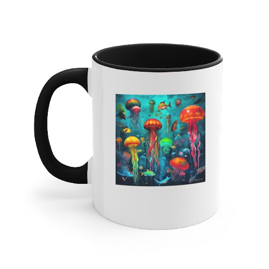 Jellyfish atomic and neon. Accent Mugs