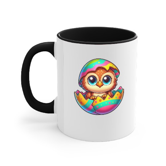 Cute Owl Easter Egg Cartoon Hatching Colorful Accent Mugs
