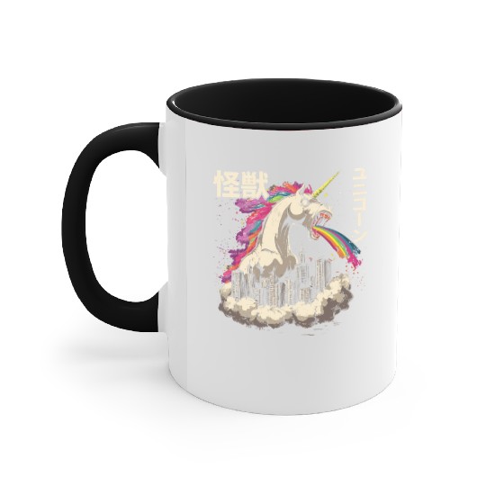 Kaiju Unicorn Japanese Monster Rainbow Accent Mugs