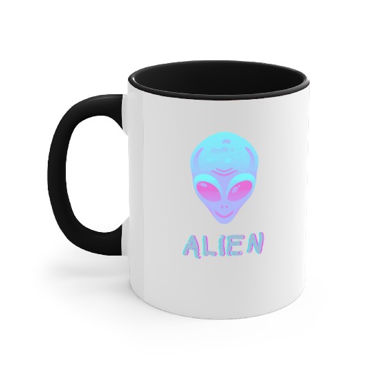 Neon Alien Head Art Cosmic Space Vibes Accent Mugs
