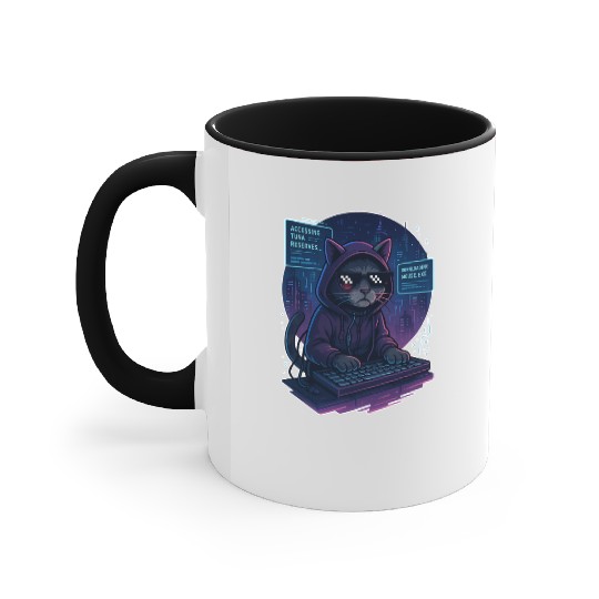 Cyberpunk Cat Hacker Accent Mugs
