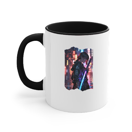Cyberpunk Samurai Girl Accent Mugs