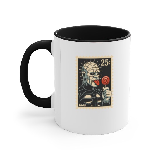 stamp of a horror lollipop licker raising hell Accent Mugs