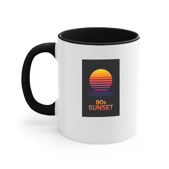 Retro 80s Sunset – Neon Sun Accent Mugs