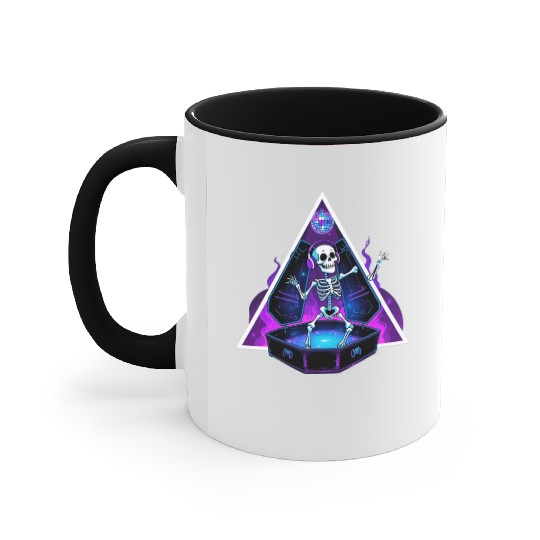 Neon Dancing Skeleton in Coffin Accent Mugs