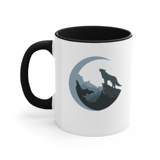 Wolf Moon Silhouette Accent Mugs
