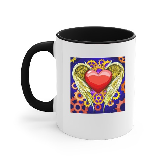 Mechanical Heart with Angel Wings Accent Mugs