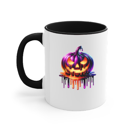 Neon Dripping Pumpkin Halloween Design Accent Mugs