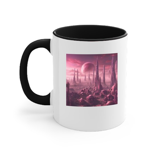Futuristic Alien Skyline in Pink Hues Accent Mugs