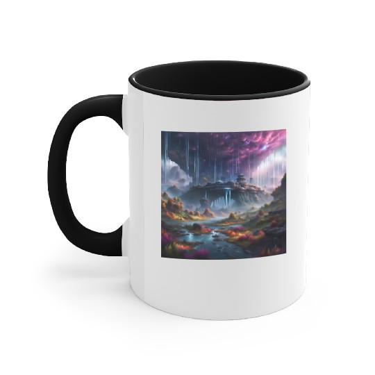 Alien Planet: Fantasy Mountain Cityscape Accent Mugs