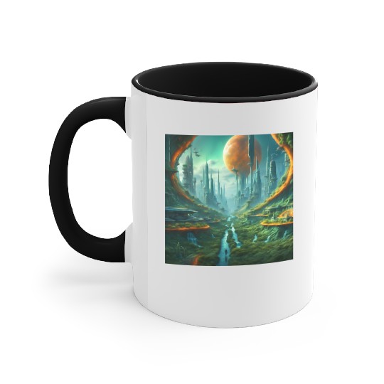 Futuristic Urban Landscape with Alien Sky Accent Mugs