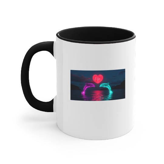In a stunning digital artwork, two dolphins  Accent Mugs