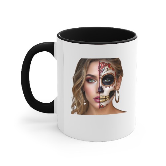 Intricate Sugar Skull Face Art Accent Mugs
