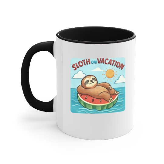 Sloth on Vacation – Watermelon Pool Float Accent Mugs
