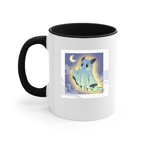 Cute Ghost Bat Under Moon Scene Accent Mugs