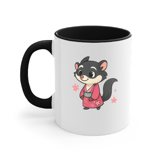 Kawaii Sly Fox in Traditional Kimono Accent Mugs