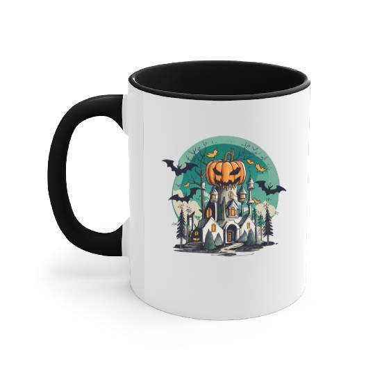 Haunted Pumpkin Castle Halloween Design Accent Mugs