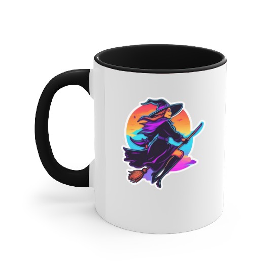 Enchanted Witch on a Broom Halloween Accent Mugs