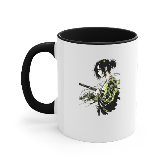 Manga - Neon Samurai with Dragon Ink Design Accent Mugs