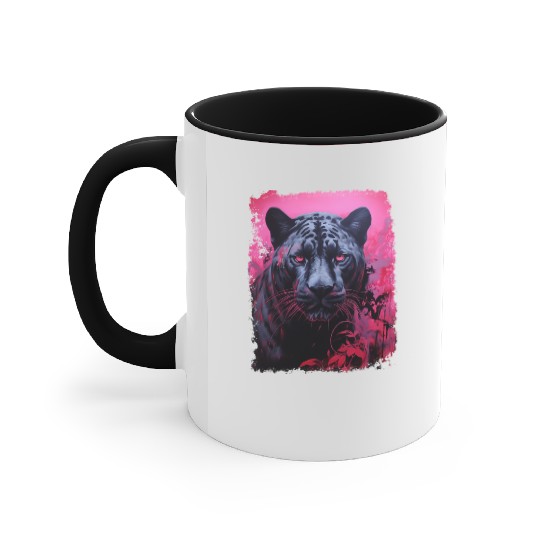 Pink Pop Art Black Panther  Accent Mugs