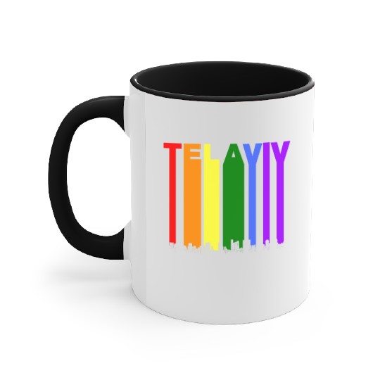 Tel Aviv Israel Skyline Rainbow LGBT Gay Pride Accent Mugs
