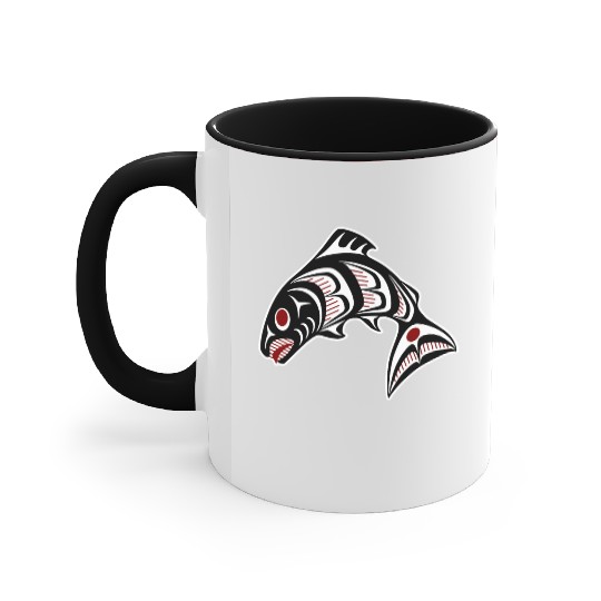 Native American Red Black Haida Vector Salmon Accent Mugs