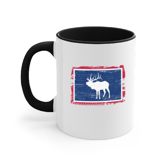 Wyoming Flag Elk Hunting Season For Deer Hunter Accent Mugs