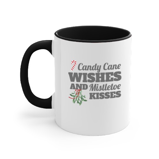 Candy Cane Wishes and Mistletoe Kisses Christmas Accent Mugs