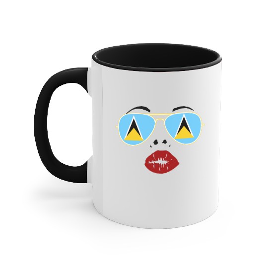 Saint Lucia Flag St Lucia Sunglasses Lips Kiss Accent Mugs