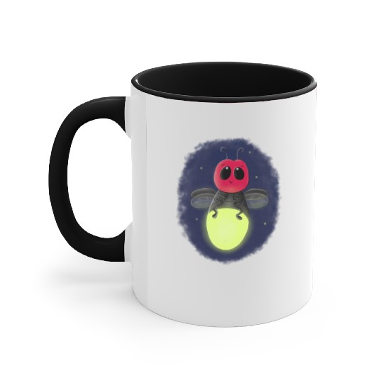 Cute lightning bug firefly cartoon illustration Accent Mugs