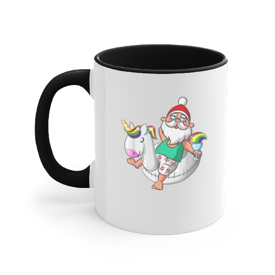 Christmas in July Santa Hawaiian Unicorn Swim Accent Mugs