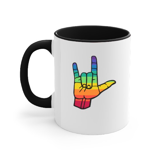 Sign language pride rainbow colors I love you sign Accent Mugs