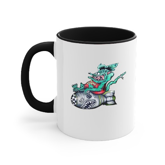 Rat driving a torpedo shark Accent Mugs