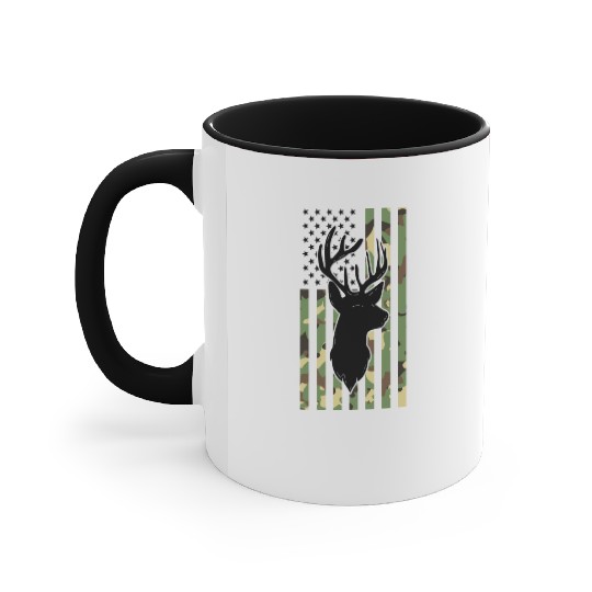 Camouflage American Flag Deer Hunting Accent Mugs