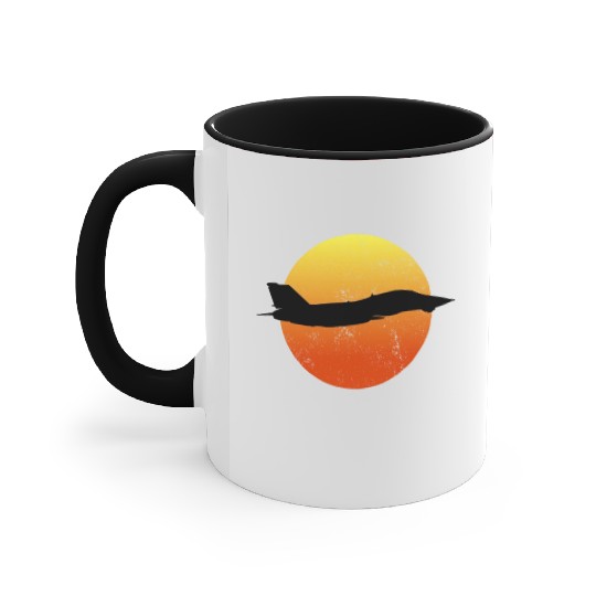 F-14 Tomcat Silhouette Retro Sunset Military F14 Accent Mugs