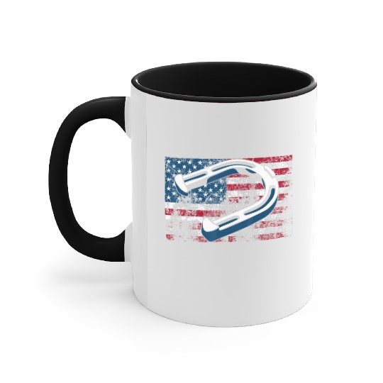 Cool Horseshoe Pitching USA Flag Funny US Pitcher Accent Mugs