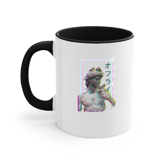 Greek Statue Ancient Vaporwave Synthwave Glitch Accent Mugs