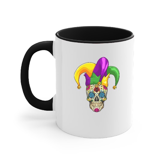 Sugar Skull Mardi Gras Jester Joker Louisiana Carn Accent Mugs