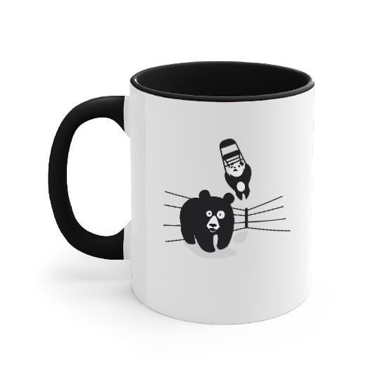 Panda vs Grizzly in wrestling ring. Kung fu Accent Mugs