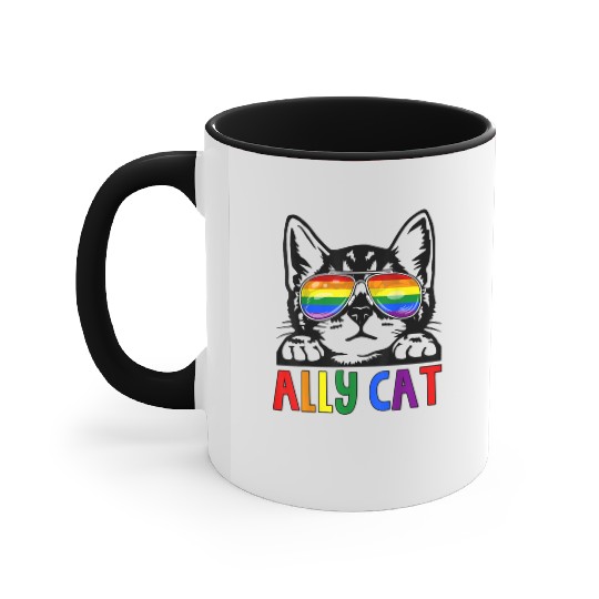 Ally Cat LGBT Gay Rainbow Pride Flag Accent Mugs