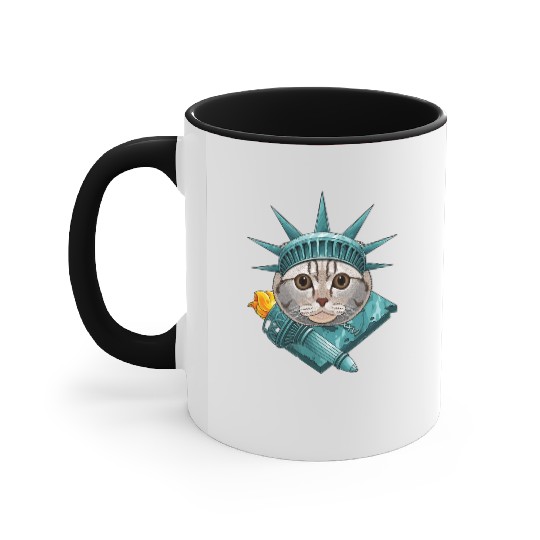 Statue Of Liberty Scottish Fold 4th Of July Cat US Accent Mugs