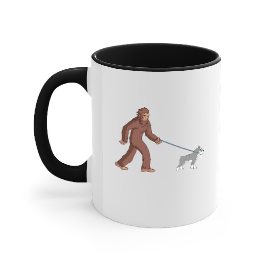 Bigfoot Sasquatch Walking Schnauzer Accent Mugs