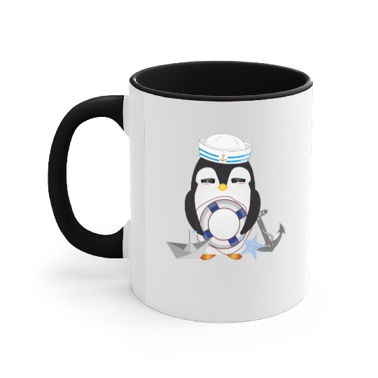 cute penguin as a sailor in marine look Accent Mugs