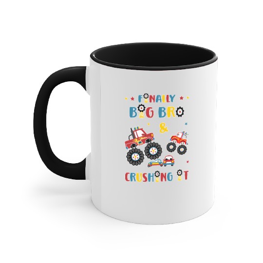 Big Brother Monster Truck and Car -Finally Big Bro Accent Mugs