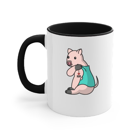 I Love Mom Tattoo Mini Pig Accent Mugs