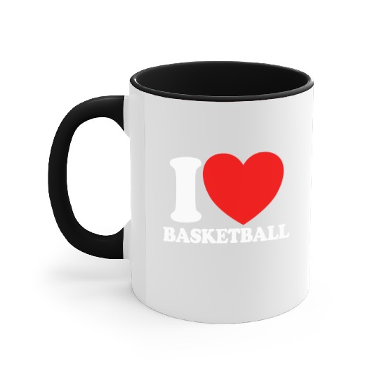 I Love Basketball Red Heart Hoop B-Ball Basketball Accent Mugs