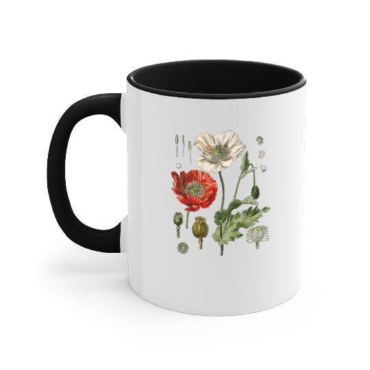 Red Poppy flower Botanical Poppies Red Poppy Accent Mugs