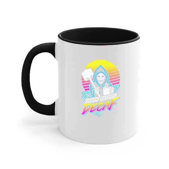 Death Before Decaf (Gym Reaper) Retro Neon Accent Mugs