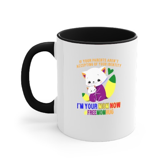 Free Mom Hugs Proud Mama Cat and Kitten Pride Accent Mugs