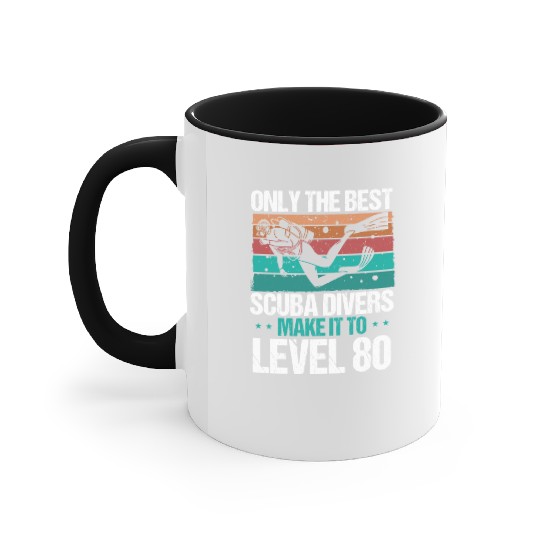 80 Scuba Diving Level 80 Year Diver Snorkeling Accent Mugs